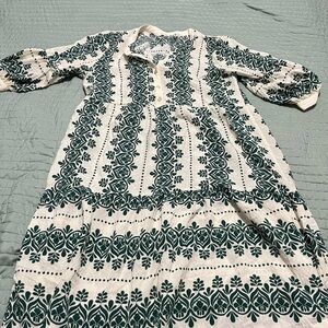 Fig + Flower Cream and Green Floral dress